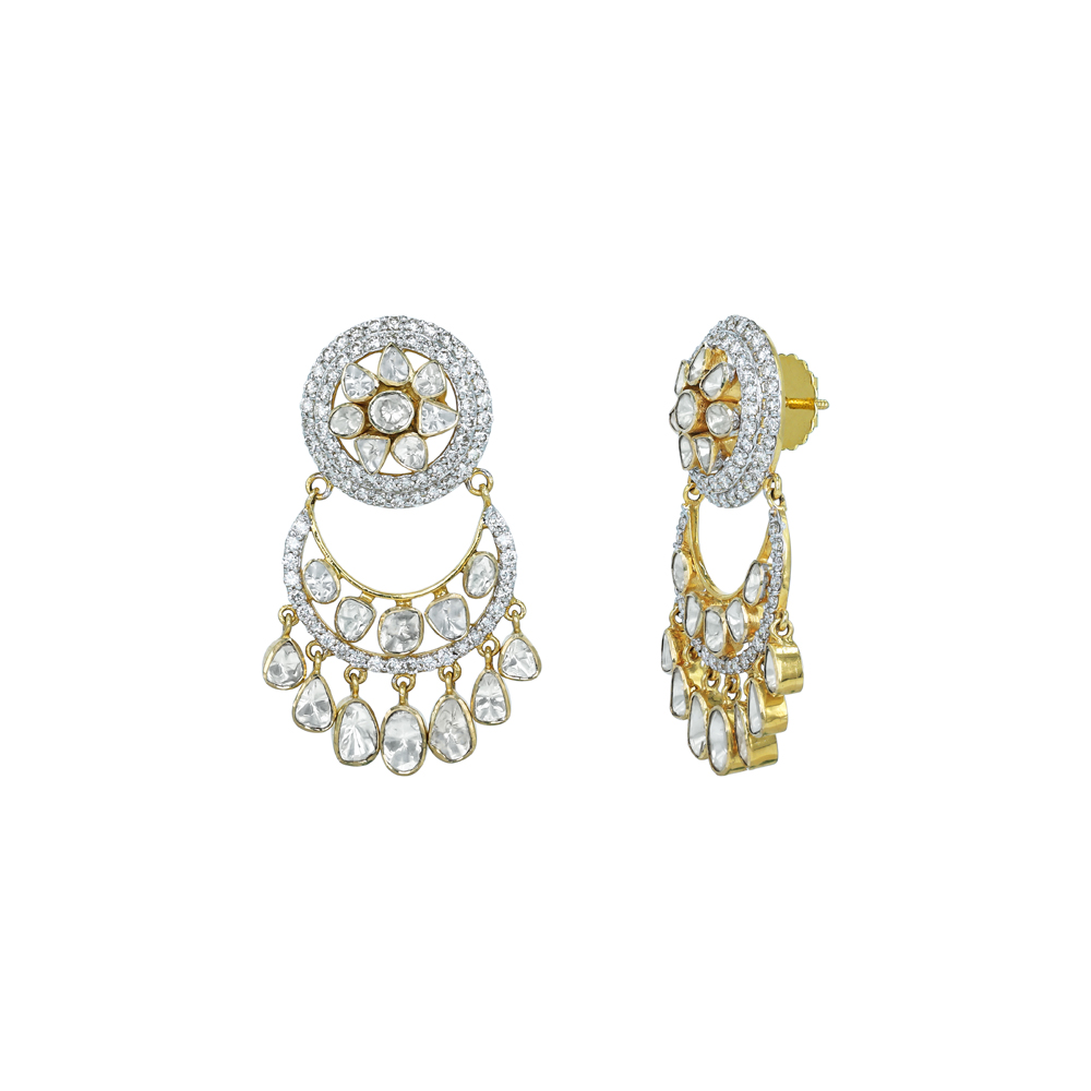 Polki Diamond Chandbali Earrings with Teardrop Danglers